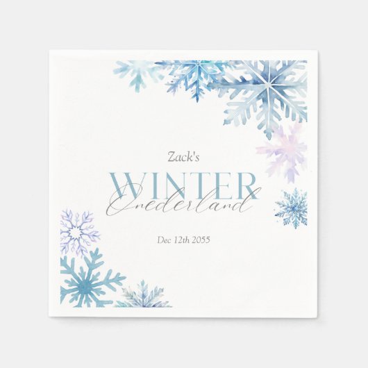 Blue Snowflake Winter Wonderland First Birthday  Serviette (Vorderseite)