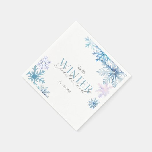 Blue Snowflake Winter Wonderland First Birthday Serviette (Ecke)