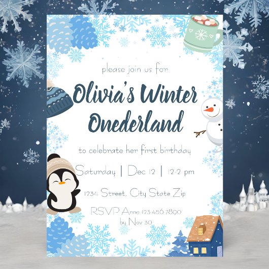 Blue Snowflake Winter Wonderland Geburtstag Einladung