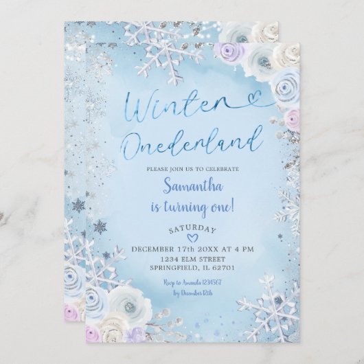Blue Snowflake Winter Wonderland Geburtstag Einladung (Vorne/Hinten)