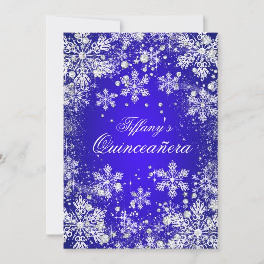 Blue Snowflake Winter Wonderland Quinceanera Einladung (Vorderseite)