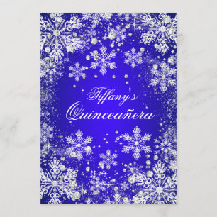Blue Snowflake Winter Wonderland Quinceanera Einladung