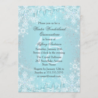 Blue Snowflake Winter Wonderland Quinceanera Einladung