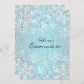 Blue Snowflake Winter Wonderland Quinceanera Einladung (Vorne/Hinten)