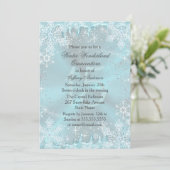 Blue Snowflake Winter Wonderland Quinceanera Einladung (Stehend Vorderseite)