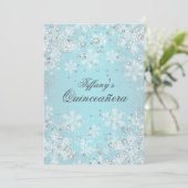 Blue Snowflake Winter Wonderland Quinceanera Einladung (Stehend Vorderseite)