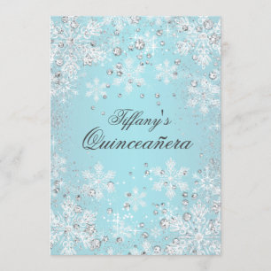 Blue Snowflake Winter Wonderland Quinceanera Einladung