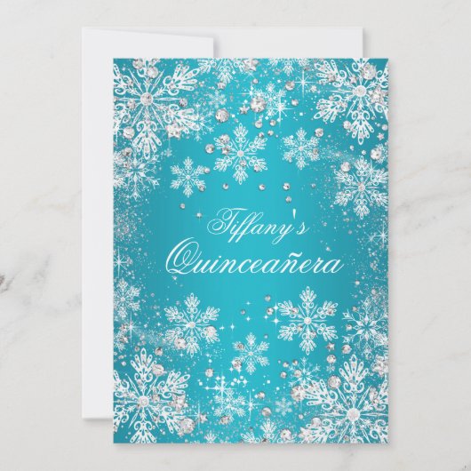 Blue Snowflake Winter Wonderland Quinceanera Einladung (Vorderseite)