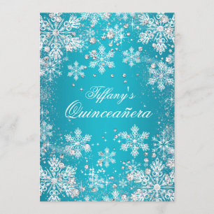 Blue Snowflake Winter Wonderland Quinceanera Einladung