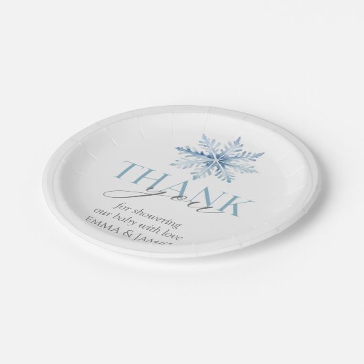 Blue Snowflake Winterurlaub Papier Teller (Schrägansicht)