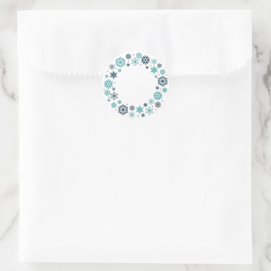 Blue Snowflake Wreath Runder Aufkleber (Tasche)