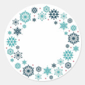 Blue Snowflake Wreath Runder Aufkleber (Vorderseite)