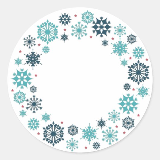 Blue Snowflake Wreath Runder Aufkleber (Vorderseite)