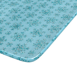 Blue Snowflakes-6x7in GLASS CUTTING BOARD Schneidebrett
