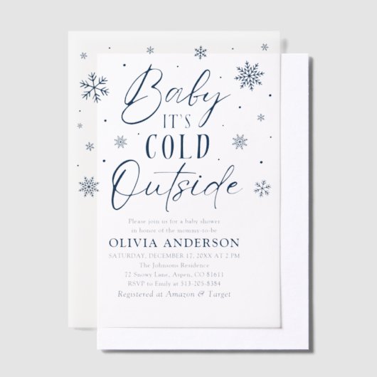 Blue Snowflakes Baby Es ist kalt Outside Baby Dusc Pergament Einladungen (Versetzt)
