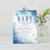 Blue Snowflakes Boys Winter Baby Dusche Einladung (Stehend Vorderseite)