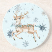 Blue Snowflakes Christmas Deer with Bow Getränkeuntersetzer (Vorne)