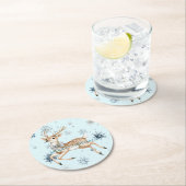 Blue Snowflakes Christmas Deer with Bow Runder Pappuntersetzer (Vor Ort)