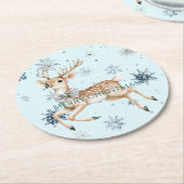 Blue Snowflakes Christmas Deer with Bow Runder Pappuntersetzer (Angewinkelt)