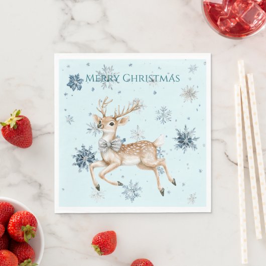 Blue Snowflakes Christmas Deer with Bow Serviette (Beispiel)