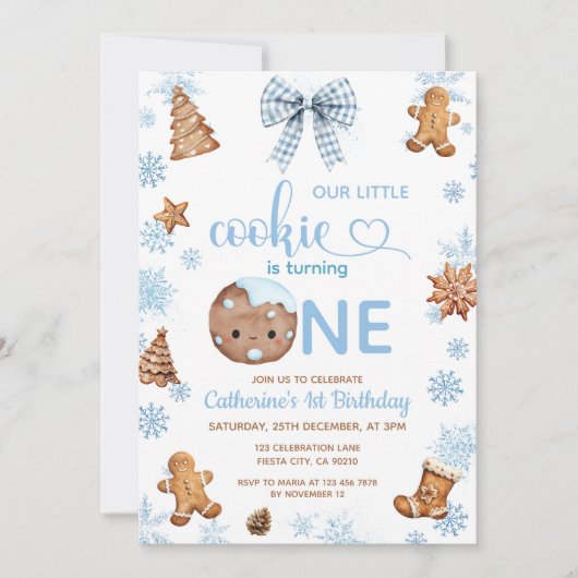 Blue Snowflakes Cookies wird eins Einladung (Vorderseite)