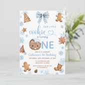Blue Snowflakes Cookies wird eins Einladung (Stehend Vorderseite)