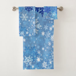 Blue Snowflakes Design Badetuch Set