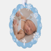 Blue Snowflakes Foto Wintertaufe Danke Ornament Karte (Links)