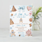 Blue Snowflakes Gingerbread Christmas Baby Shower Einladung (Stehend Vorderseite)