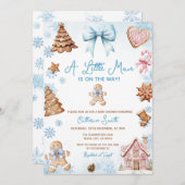 Blue Snowflakes Gingerbread Christmas Baby Shower Einladung (Vorne/Hinten)