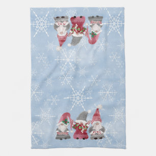 Blue Snowflakes Gnomes Liebe Joy Peace Watercolor Geschirrtuch