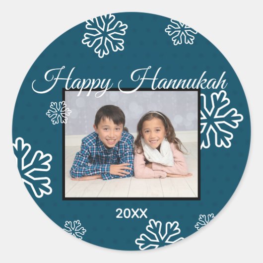 Blue Snowflakes Happy Hanukkah - Circle Sticker (Vorderseite)
