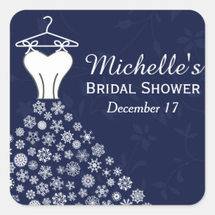 Blue Snowflakes Hochzeitskleid Brautparty Gefallen Quadratischer Aufkleber