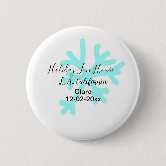 Blue snowflakes holiday camping house place date button (Vorderseite)