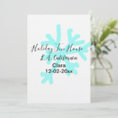 Blue snowflakes holiday camping house place date einladung (Stehend Vorderseite)