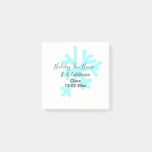 Blue snowflakes holiday camping house place date post-it klebezettel (Vorderseite)