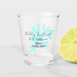 Blue snowflakes holiday camping house place date schnapsglas
