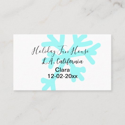 Blue snowflakes holiday camping house place date visitenkarte (Vorderseite)