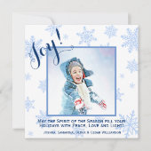 Blue Snowflakes Holiday Joy Square Foto Card (Vorderseite)