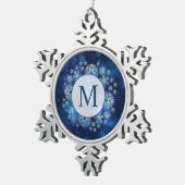Blue Snowflakes Monogram Pewter Snowflake Ornament (Rechts)