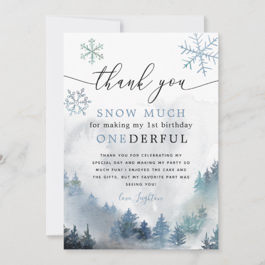 Blue Snowflakes ONEderful 1. Geburtstag Dankeskarte (Vorderseite)