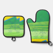 Blue Snowflakes Oven Mitt and Pot Holders Ofenhandschuh & Topflappen-Set (Vorderseite)