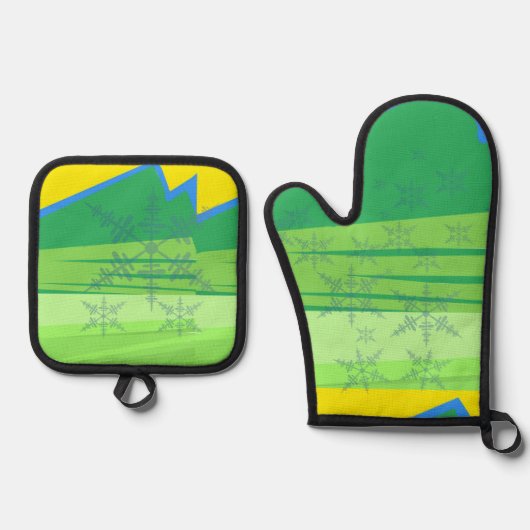 Blue Snowflakes Oven Mitt and Pot Holders Ofenhandschuh & Topflappen-Set (Vorderseite)