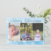 Blue Snowflakes Personalisieren Foto Weihnachten (Stehend Vorderseite)