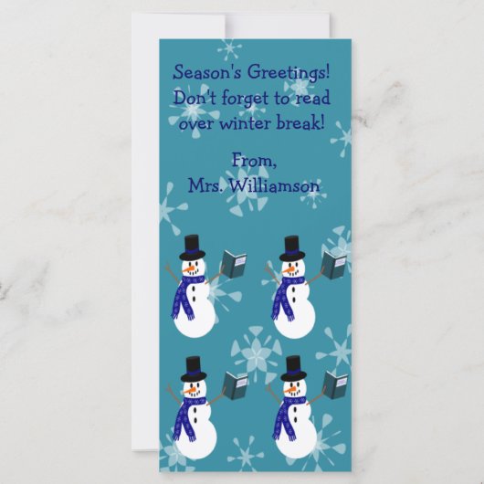 Blue Snowflakes Reading Snowman Lesezeichen (Rückseite)