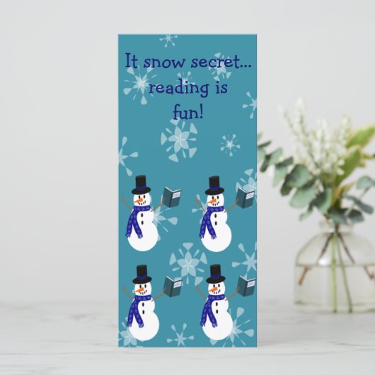 Blue Snowflakes Reading Snowman Lesezeichen (Stehend Vorderseite)
