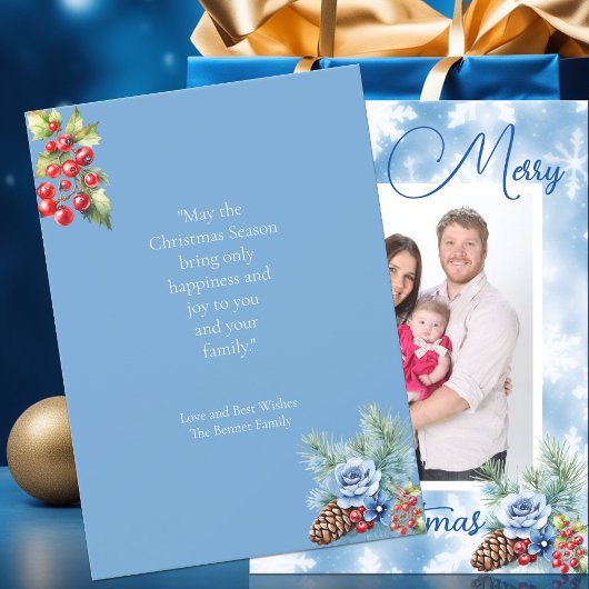 Blue Snowflakes Red Berries Weihnachten Gruß