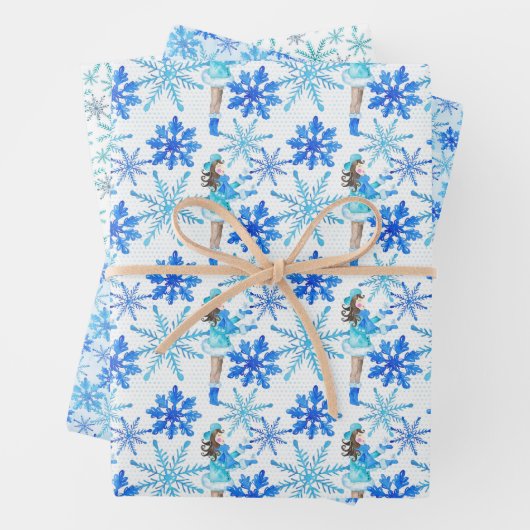 Blue Snowflakes Wasserfarben Geschenkpapier Set (Beispiel)