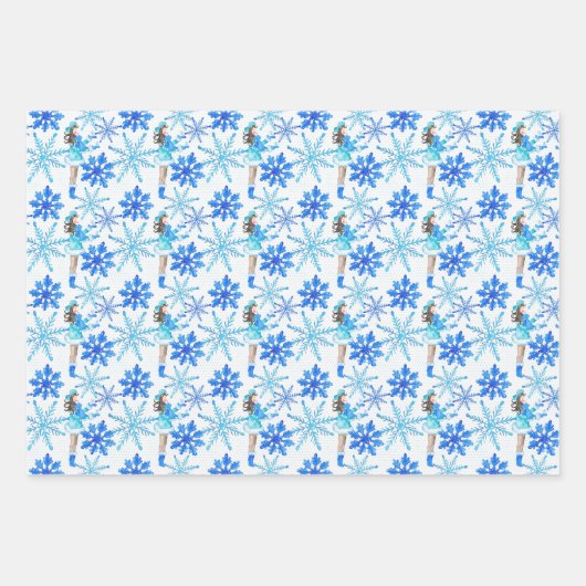 Blue Snowflakes Wasserfarben Geschenkpapier Set (Vorderseite)
