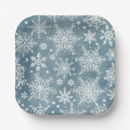 Blue Snowflakes Watercolor Winter Holiday Pappteller